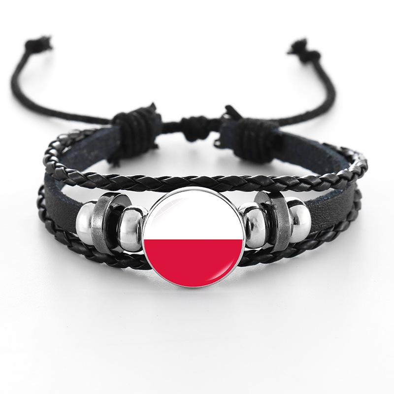 European Cup National Flag Woven Leather Bracelet - Handmade Punk Style