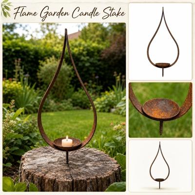 Metall Flammenform Gartenstab Kerzenhalter Außen Rasenornament für Terrasse Hof Feiertagsdekoration Rostiges Eisen Skulptur