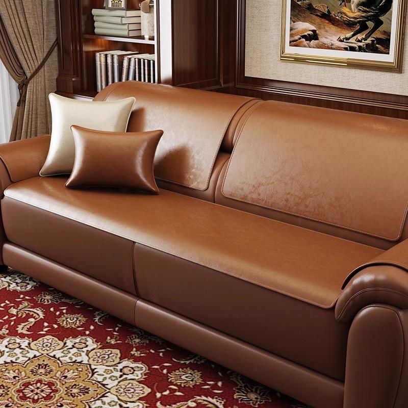 Luxury Faux Leather Sofa Cushion Pad 3-Seater Anti-Slip Slipcover Throw Pillow Cover Modern Minimalist Style