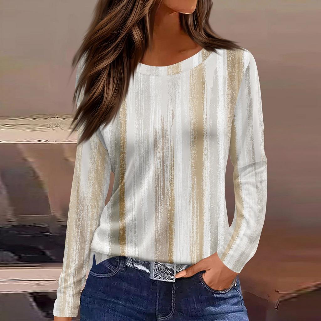 Women's Fashion Hem Slit Casual Floral Print Round Neck Long Sleeve Top