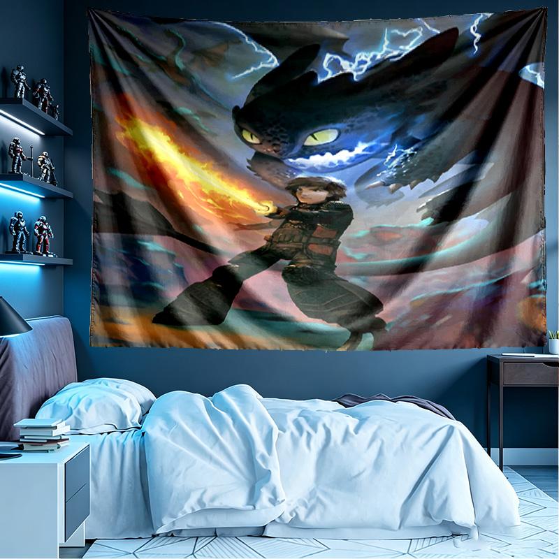 How to Train Your Dragon Print Tapestry, Lightweight Wall Hanging, for Bedroom, Dorm, Living Room, Home Art Decor, Birthday Christmas Gift for Friends