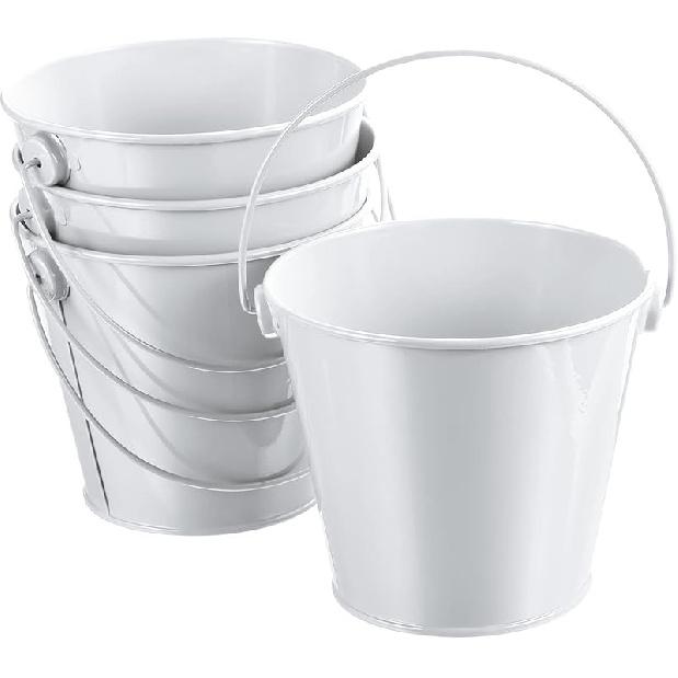 PATIKIL 4.7 Inch Colored Metal Buckets, 4 Pack Pencil Holder Buckets Round Metal Planter Pails Container with Handles for Classroom Crafts, Light