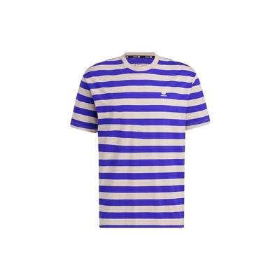 Neo Logo Embroidered Striped Loose Short Sleeve T-Shirt Unisex Tops Blue IA4976
