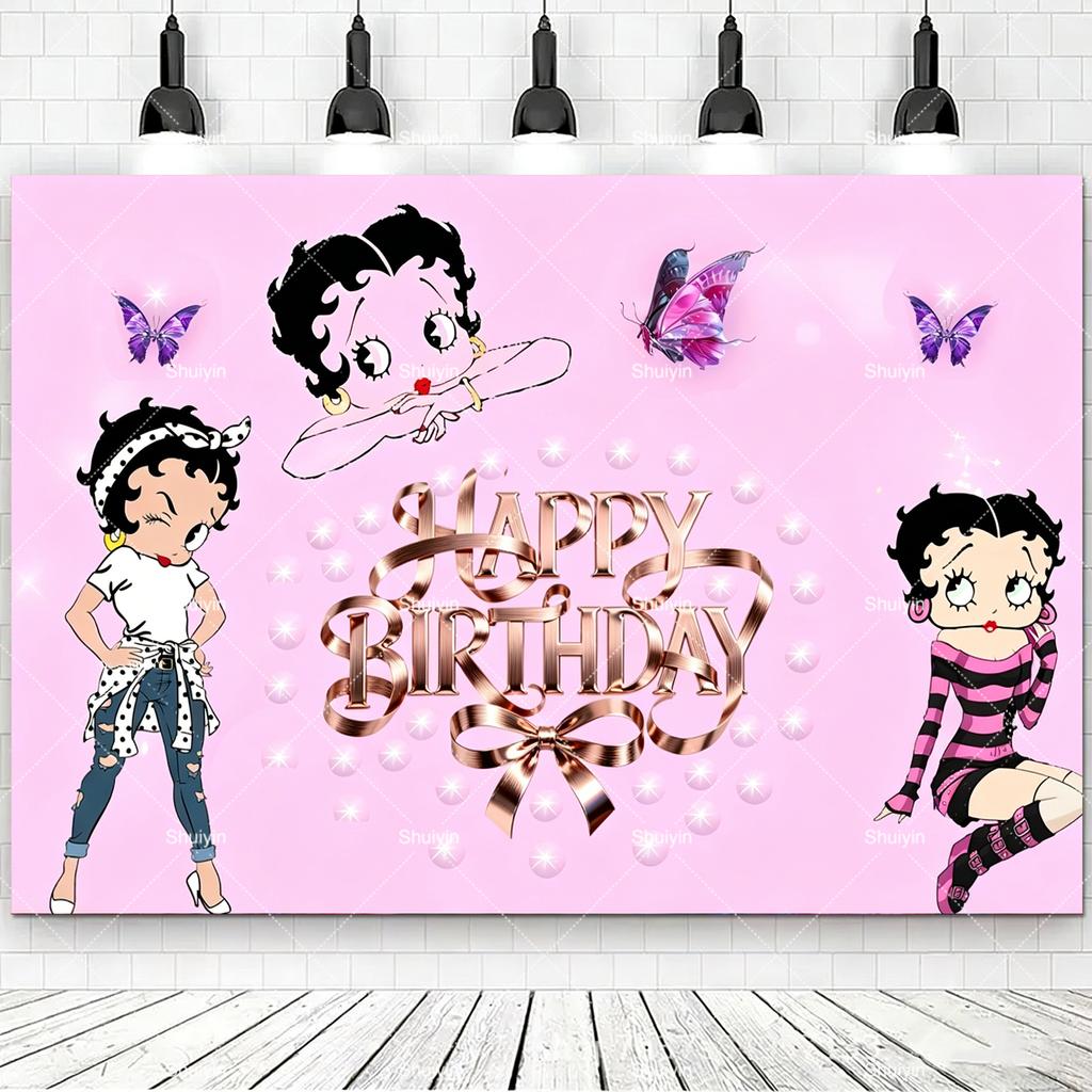 Retro Cartoon B&Bettys Boops Background Kids Birthday Decorations Party Supplies Girls Photo Shoot Props Gifts Backdrop Banner