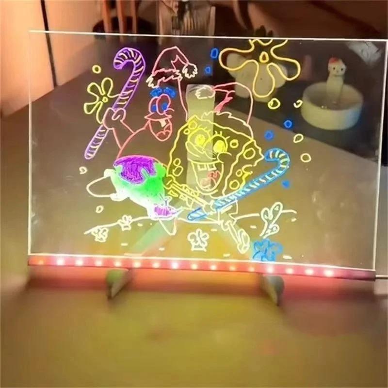 LED Note Board Night Light with 7 Colors Pen Lighted Acrylic Drawing Board Glowing Message Marker Board For Office School Home