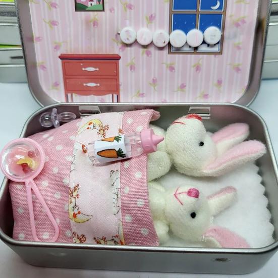 Little Pocket Bunny in Box Mini Bunny Hug Easter Basket Stuffer Plush Rabbit Living in A Box Cute Easter Gift for Kids Teens Girls