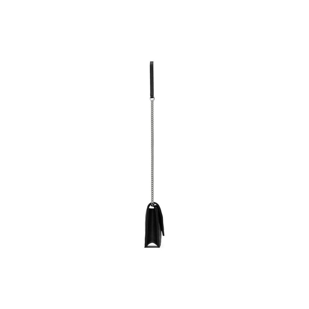 Saint Laurent Ysl Obálka Stříbrné Logo Prošívaná Zrnité Ražené Kožené Obálka Peněženka na Řetízku Taška přes Rameno Crossbody Taška Dámské Tašky Černá 393953BOW021000