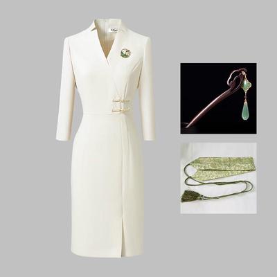 Trojman Women's Elegant V-Neck A-Line Work Dress