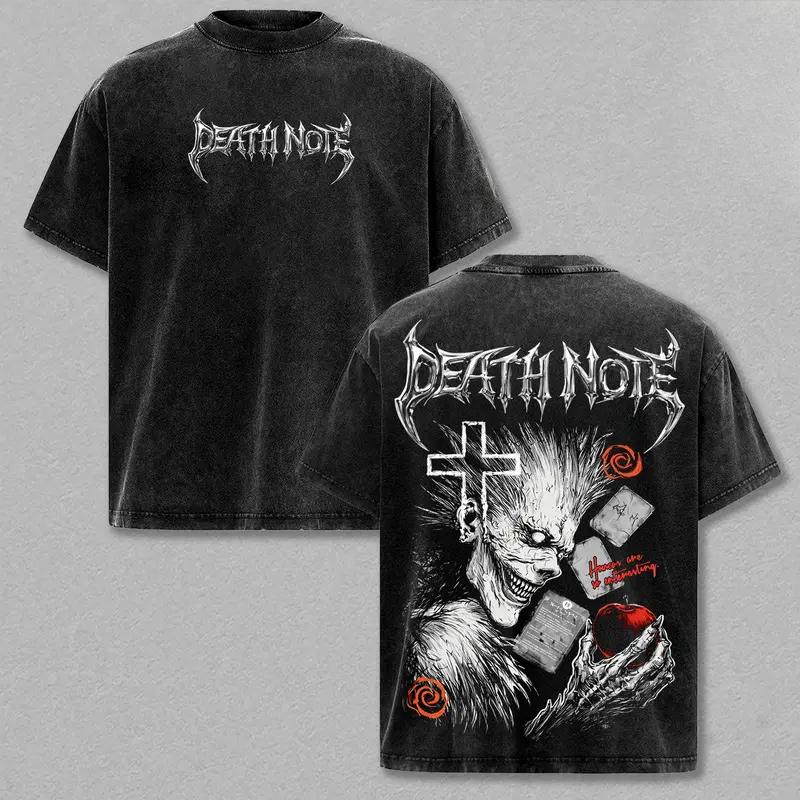 Anime DEATH NOTE Ryuk Graphic T Shirt Men Short Sleeve Clothing Casual Cotton Tshirt Vintage Washed T-shirt Harajuku Male Tops