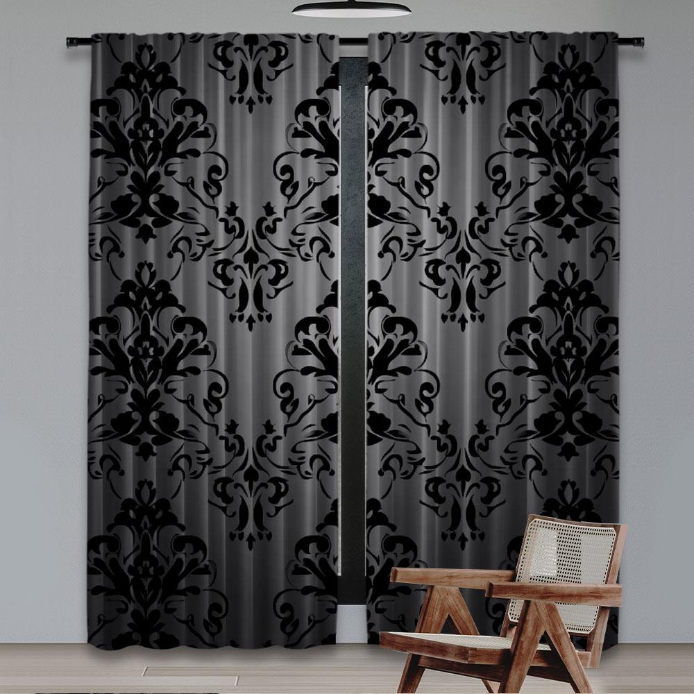 Set Of 2 Bohemian Black Curtains Antique Victorian Style Gothic Vintage Floral Window Drapes Exotic Curtain Bedroom Polyester Ideal For Sleeping Area