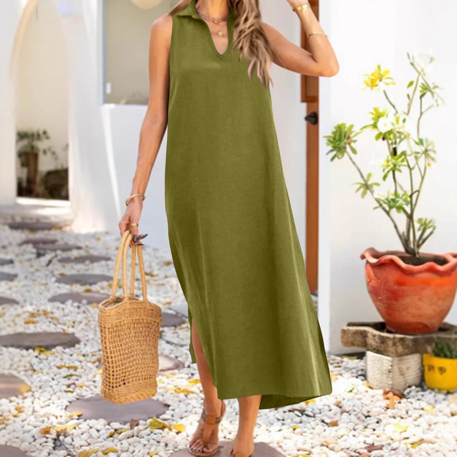 

Женское модное летнее повседневное платье без рукавов с разрезом по низу XXL