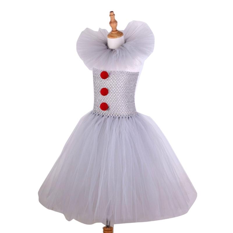 3Pcs Kids Girls Scary Halloween Clown Costume Clown Cosplay Costume Dress Gloves Red Hairpin Clown Makeup Kit Gifts
