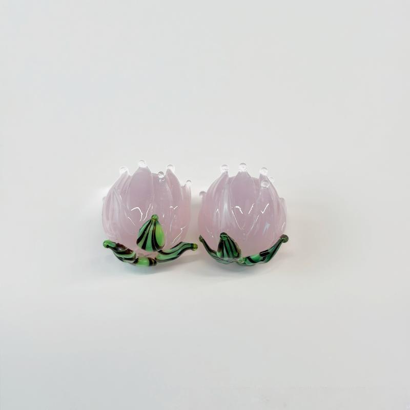2Pcs Hand Painted Lampwork Glass Flower Bud Beads Vintage Tulip Loose Beads For Diy Bracelet Necklace Phone Chain Jewelry Making