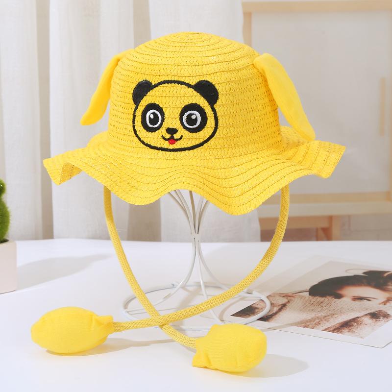 Rabbit Hat Children'S Straw Hat Summer Sun Protection Visor Hat Ear Moving Hat Cute Panda Airbag Hat