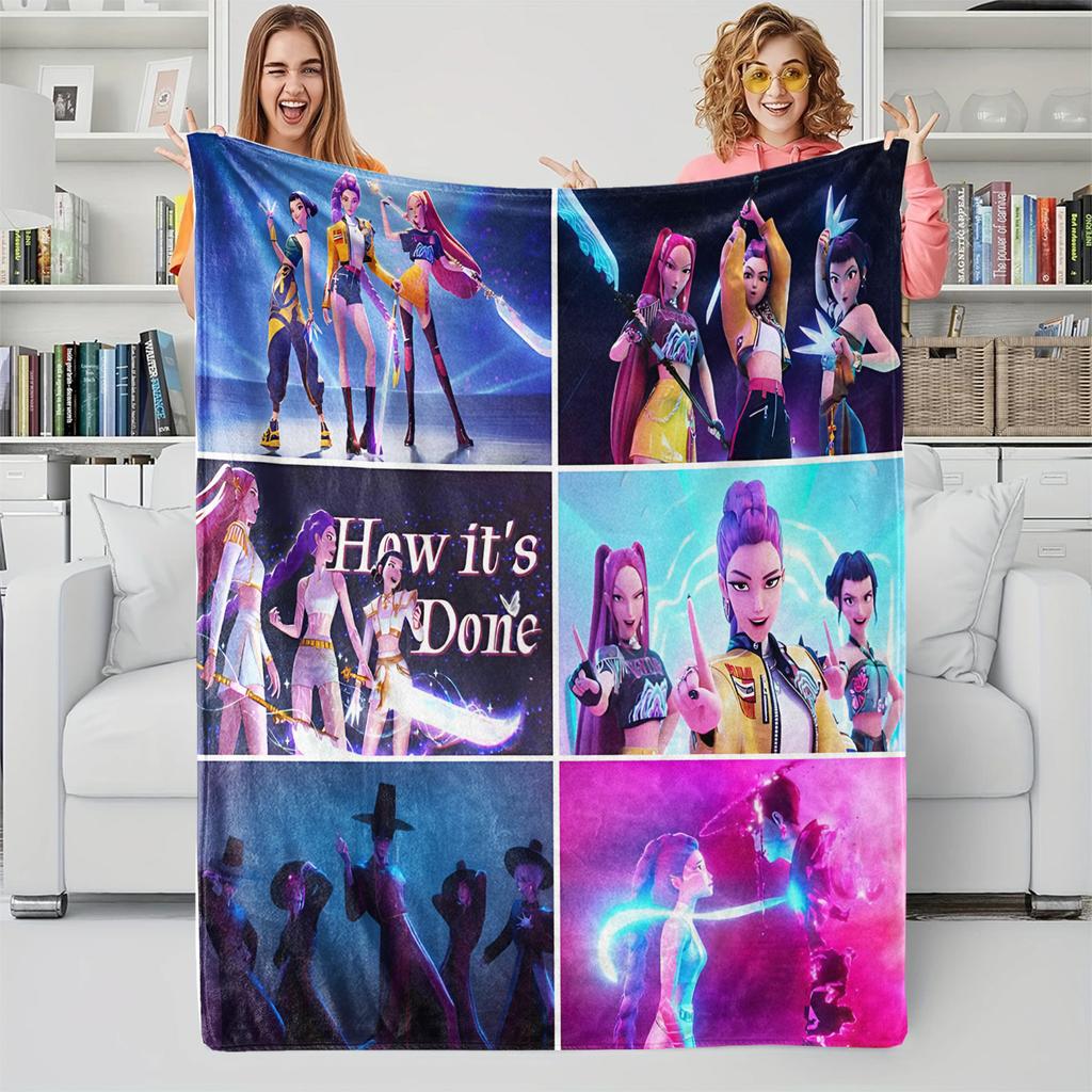 K-POP Dämonenjäger Thema Flanelldecke, Heiße Anime-Print Überwurfdecke, Fan-Geschenkdecke, Lässige Warme Decke