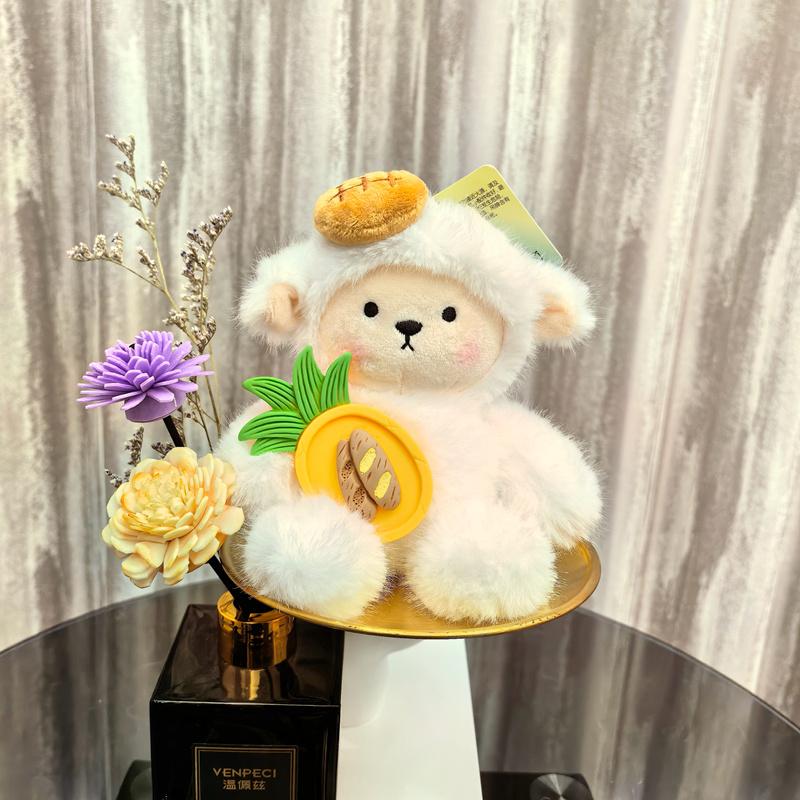 

Lamb Sheep Soft Material Stuffed Plush Toy Sets Cute Bow Accessory French Fries Bread Egg Animal Plush Doll Gifts Designed For Girls Eid al Fitr Decor 15cm