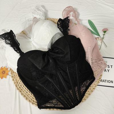 Reggiseno Sexy in Pizzo e Rete con Fiocco e Design Modellante per la Vita da Donna