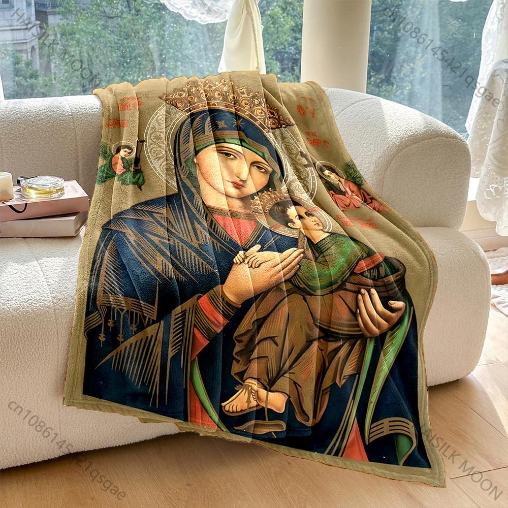 1PC Religious icon mother child Print Blanket Warm Soft Fluffy Kids and Adult Sofa Bed Throw Blanket Outdoor Travel Camping RV