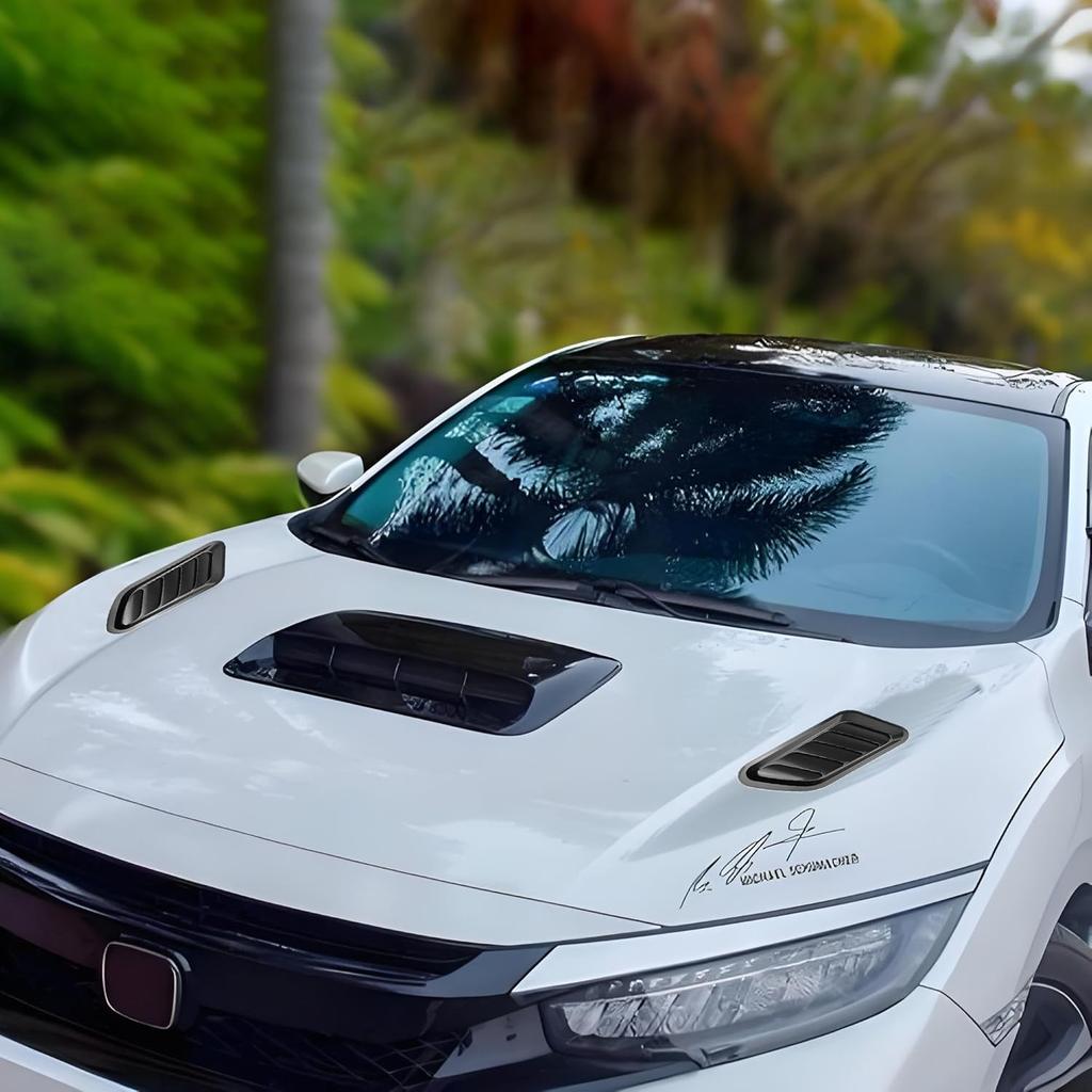Car Hood Air Flow Vent Decorative Kit Modification Hood Scoop with Side Vents 3pcs (Black)
