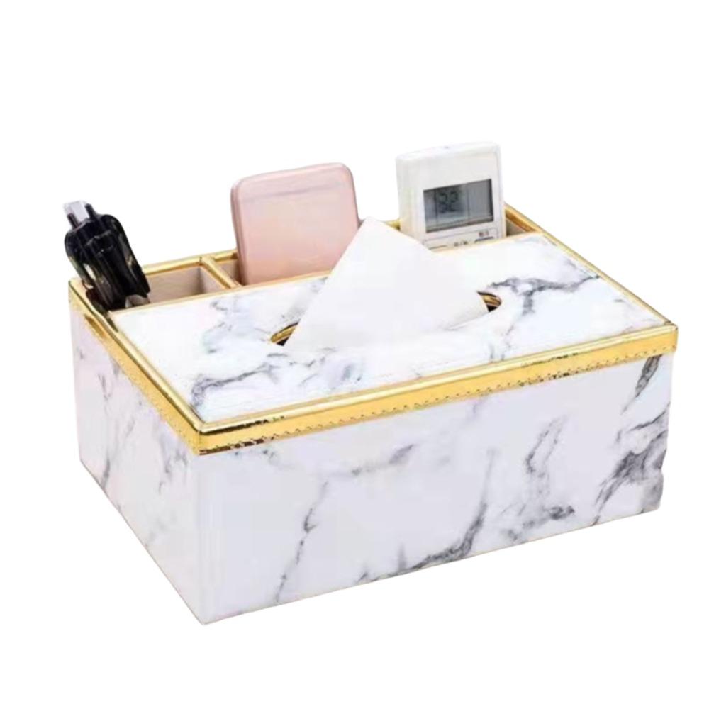 Artificial Leather Multi-functional Tissue Box Anti-moisture 4 Grid Tissue Storage Box Rectangular Tissue Paper Dispenser