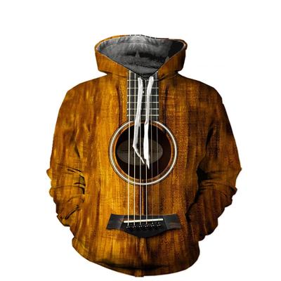 Vintage Music Guitar Art 3D-gedruckter Kapuzenpullover für Herren, langärmelig, mit Kapuze, modisch, Street Hip Hop, übergroßes Oberteil