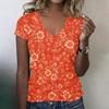 Women V Neck Short Sleeve Floral Print Casual T Shirt Top Relaxed Fit Lightweight Soft Fabric Comfortable Wear