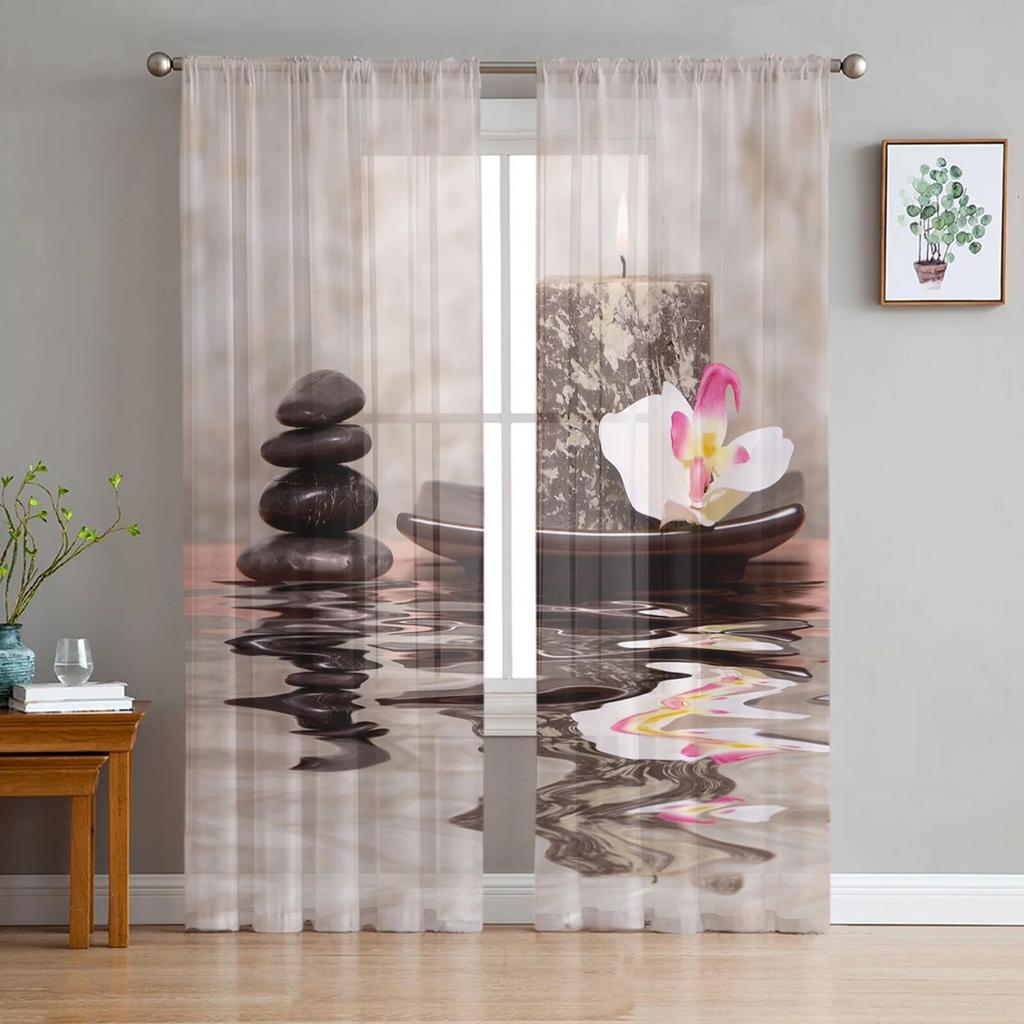 Perdele transparente cu reflexie de piatră Lotus pentru sufragerie dormitor Decor pentru interior Perdele de Crăciun din voile din șifon