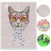 5D FullDrill Round Diamond Painting Kit Cat with Pink Glasses and Scarf Bedroom Decor Mosaic Craft Wall Art