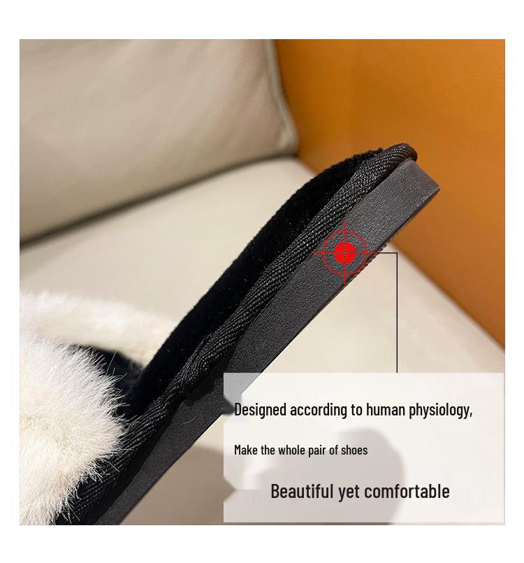 Women's Autumn/Winter Furry Slippers with Metal Chain - Fashionable Warm Flat Fur Slippers