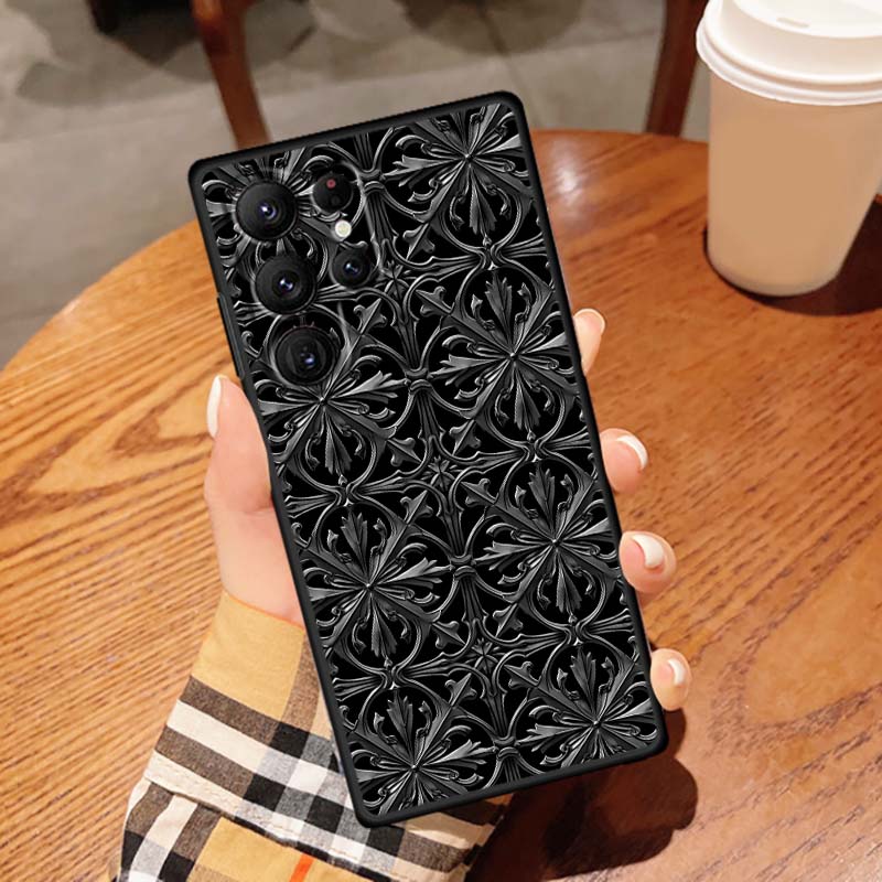 Black carved woven texture Phone Case For Samsung Galaxy S26 S25 S24 S23 S22 S21 S20 Ultra Plus FE 5G Black Soft TPU