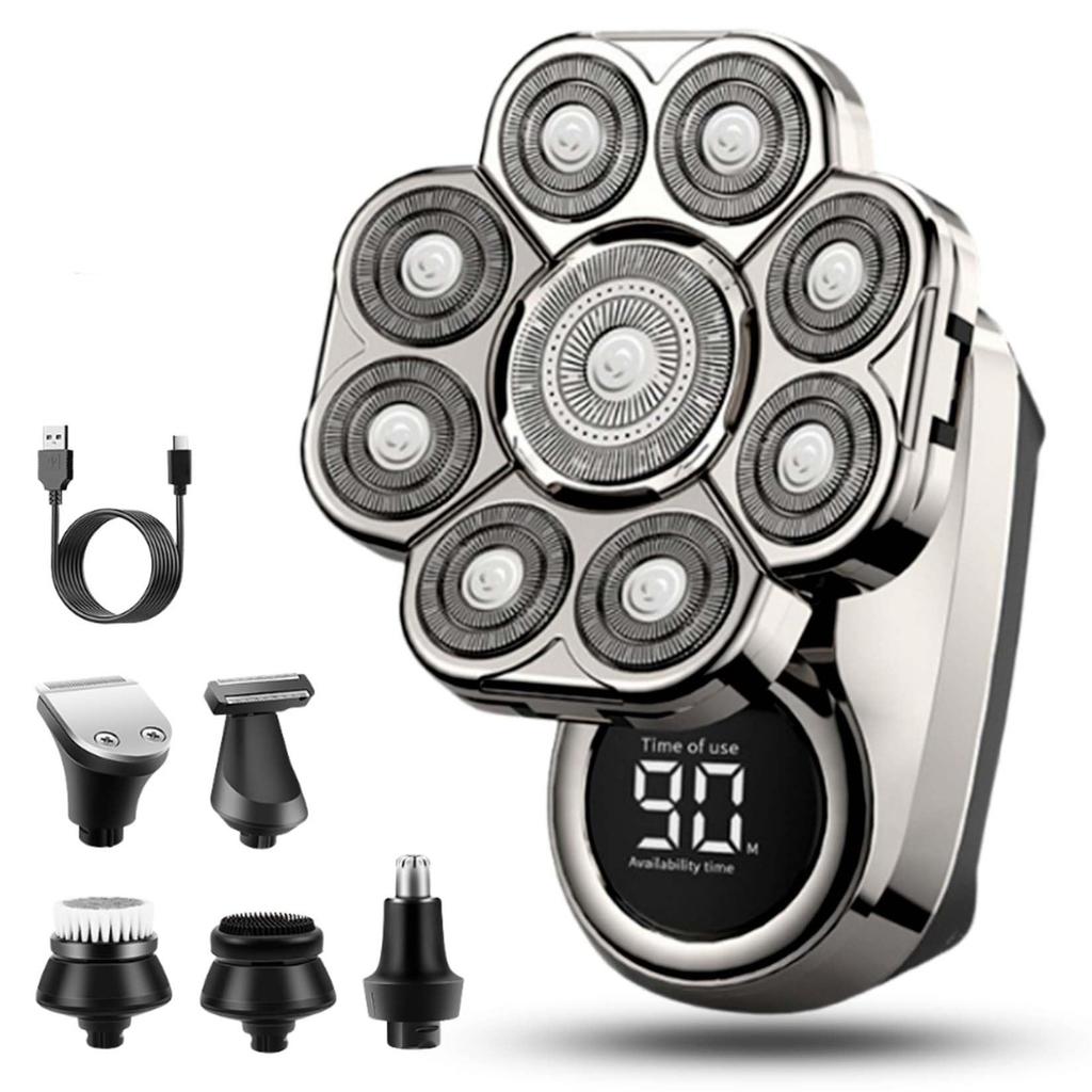 9D Floating Head Shaver,6-in-1 Detachable Head Shavers, IPX7 Waterproof Wet Dry Shaving, Intelligent LED Display,Rechargeable Cordless