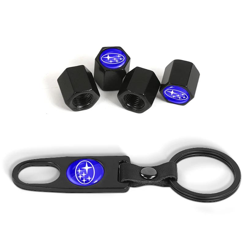 Car Wheel Tire Valve Stems Cap With Keychain Keyring Badge For Subaru Forester SG5 SH SJ Impreza XV Outback WRX STI GC8 Tribeca rgw1