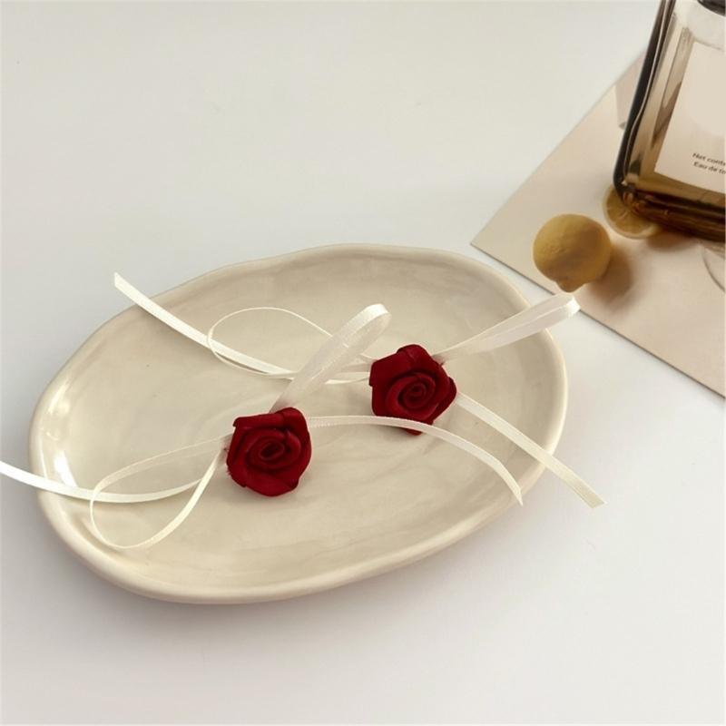 Rosen-Anhänger Halskette/Ringe/Ohrringe Simulationsblume Schlüsselbein-Kette Accessoire Stilvolles Blüten-Ornament für den täglichen Gebrauch