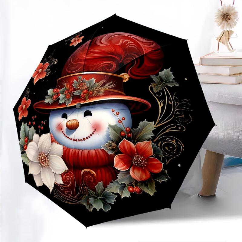 Santa Claus Deer Themed Folding Umbrella Fashion Auto-Open 8 Iron Ribs Plastic Handle Foldable Sunshade Perfect Christmas Gifts