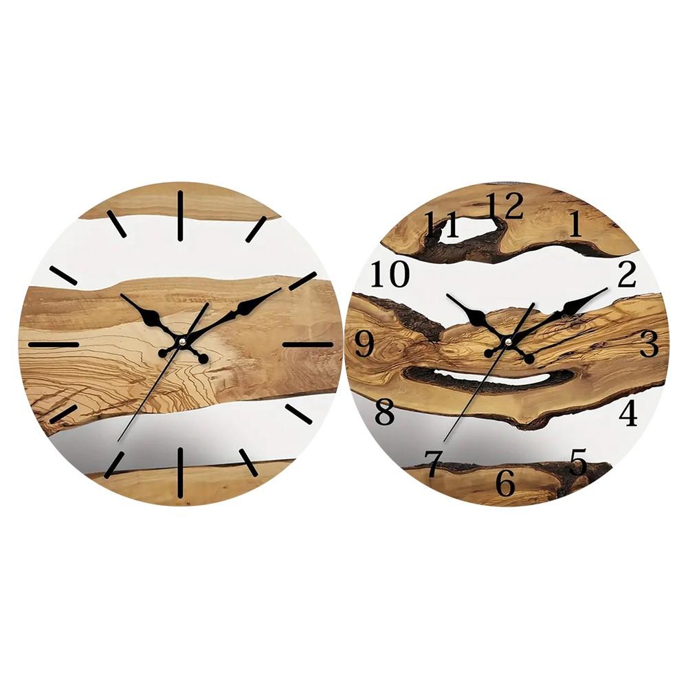 Härdat Glas Klocka Vintage Väggklocka Trä Tyst Väggklocka Heminredning