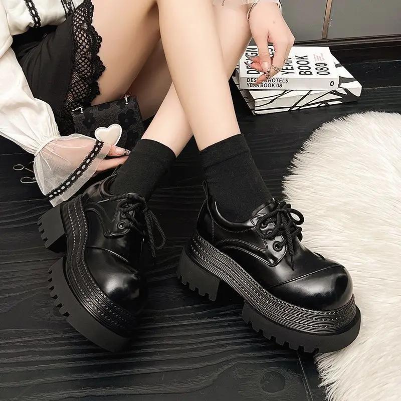 Fashion Platform Punk Shoes for Women Round Toe Slip On Sale Shoe Y2k Promotion Chic and Elegant Wholesale Genuine Mark Woman Pumps