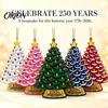 Christmas Tree Pendant 5 Pcs 2D Flat 250 Anniversary USA Ornament, Year Winter Holiday Party Favors of America 1776-2026 Acrylic Patriotic Hanging