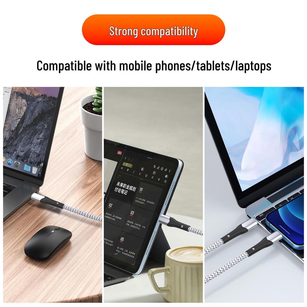 PD60W High-Power Nylon Braided Type-C Charging Cable for Apple Devices and Laptops