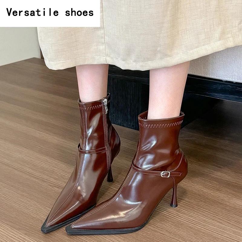 Pointed Toe Women Ankle Boots Fashion Elegant Stretch Modern Short Booties Autumn Laides Party Stripper Shoes