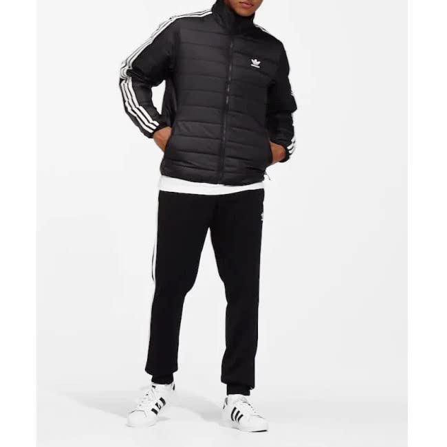 Adidas XL Black Quilted Jacket with Stand Collar and Three Stripes Men's (HL9212)