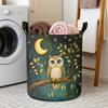1pc Cute Owl & Moon Starry Night Laundry Basket - Large Capacity Foldable Round Storage Bin with Sturdy Handles, Durable Fabric for Bathroom, Home, La