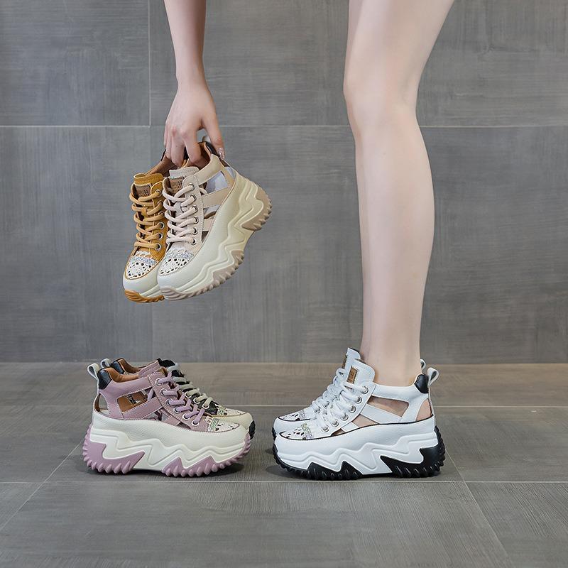 9898 inner height increase 7 leather dad shoes women, spring and summer new versatile thick soles