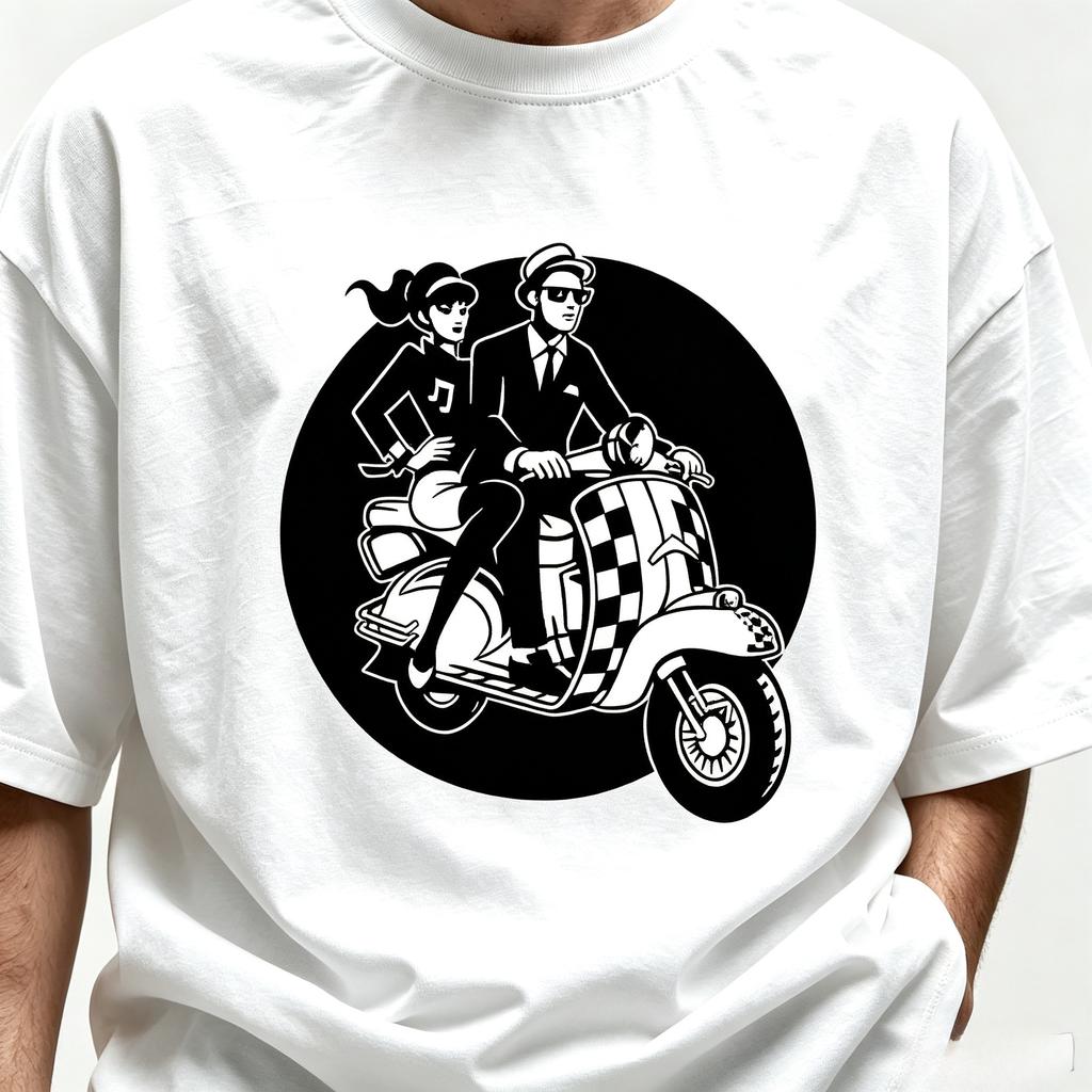 Unisex Casual Short Sleeve Tee Modal Soft Fabric Retro Scooter Couple Graphic Print Loose Oneck Streetwear Daily Tops