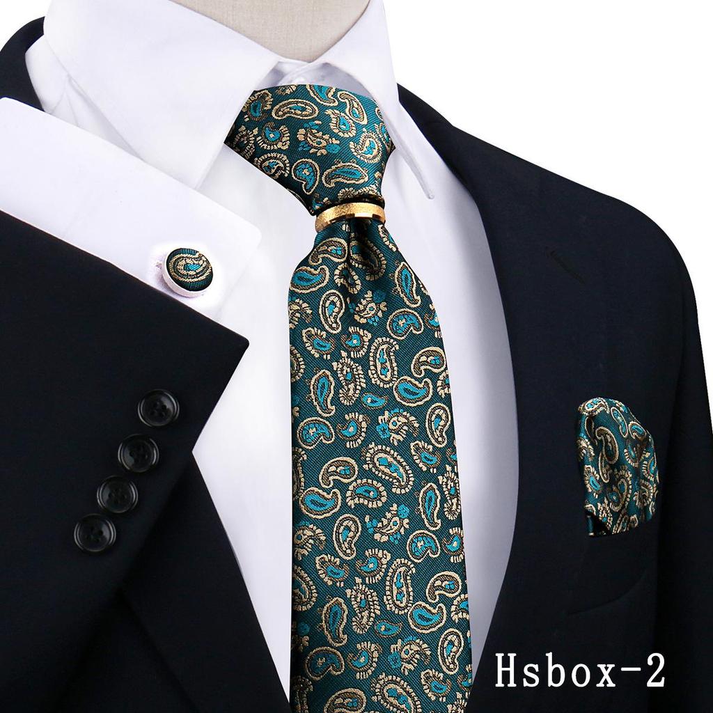 Men's Tie, Pocket Square, and Cufflinks 4-Piece Set - Cashew Flower Design, High-End Feel, 8cm Tie