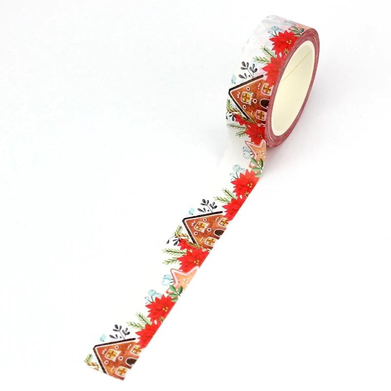 NEW 1X 10M Decor Christmas Houses Washi Tape Set for Scrapbooking Adhesive Masking Tape Cute Journaling Kawaii Papelaria