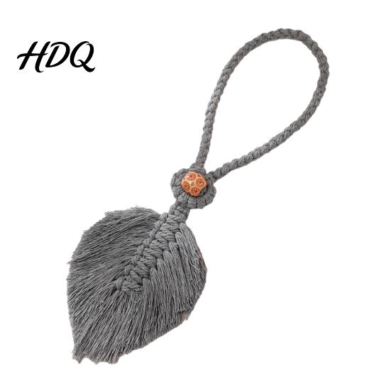 Rental Friendly Curtain Accessory Braided Leaf Tieback Boho Cotton Rope Holder Fringe