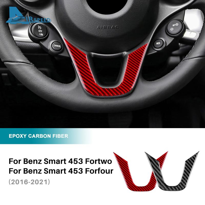 Real Carbon Fiber-Car Steering Wheel Cover Trim Sticker For Mercedes Benz Smart 453 Fortwo/Forfour 2016 2017 2018