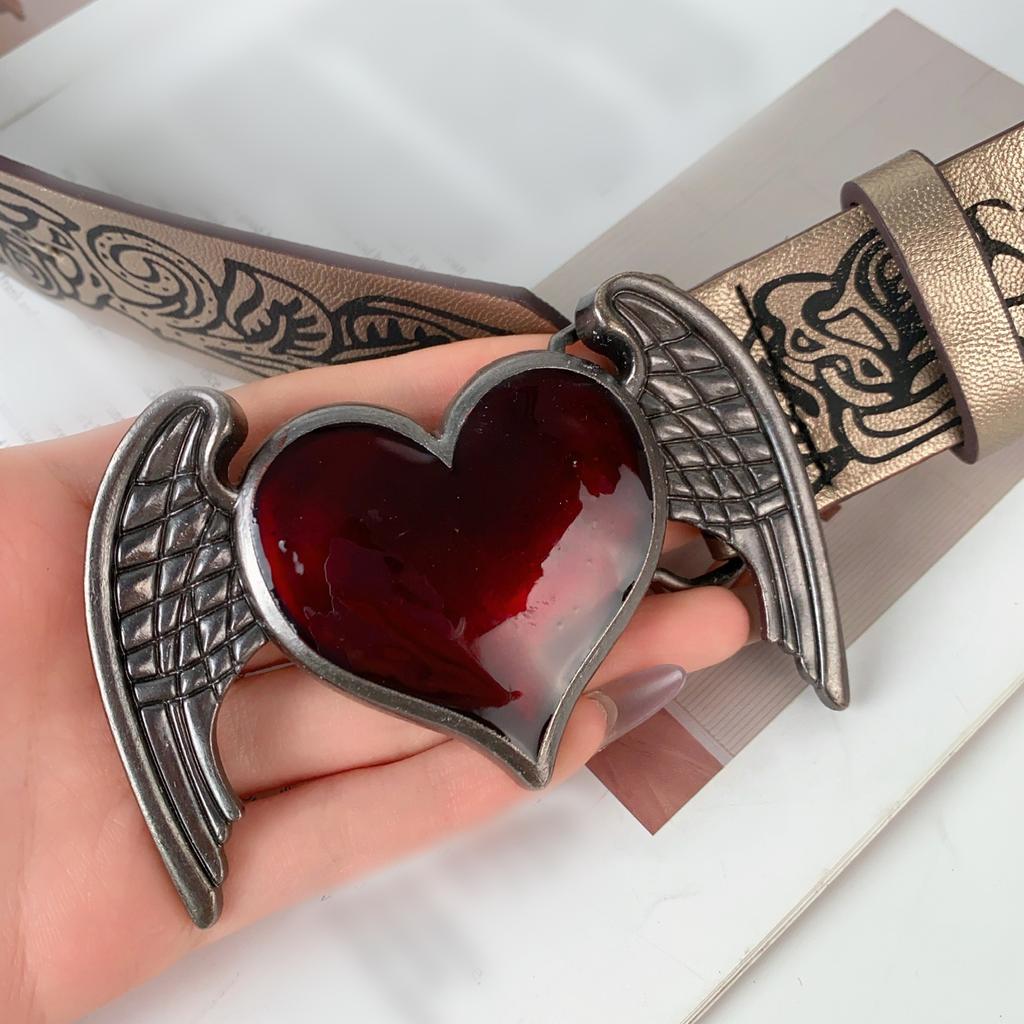 Punk Rock Metal Waist Belt Retro Heart Wing Design Unisex Fashion Accessory For Daily Wear