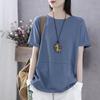 Camiseta Feminina Versátil Verão Casual Tamanho Grande Solta Gola Redonda Pulôver Manga Curta Tops