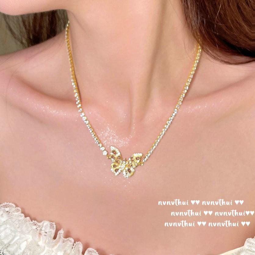 Papalacha Pink Gem Butterfly Necklace, Dancing, 18K Gold Dust Plated Love Rainbow, Zircon Earrings